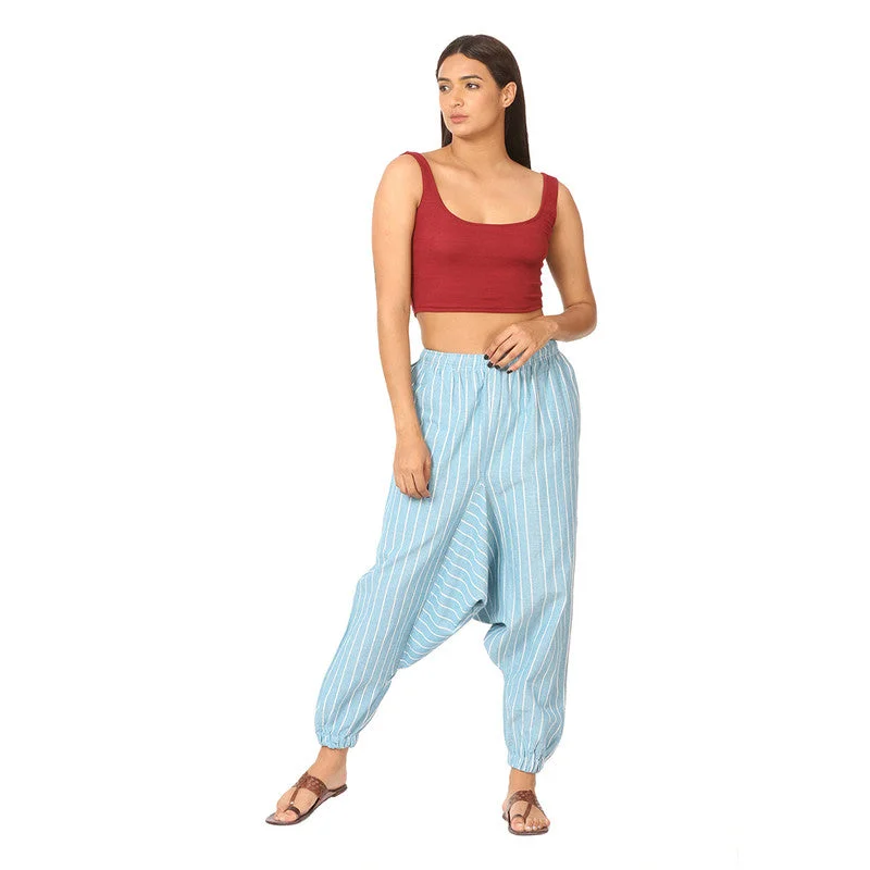 Cotton Harem Pants for Women | Blue | Stripes