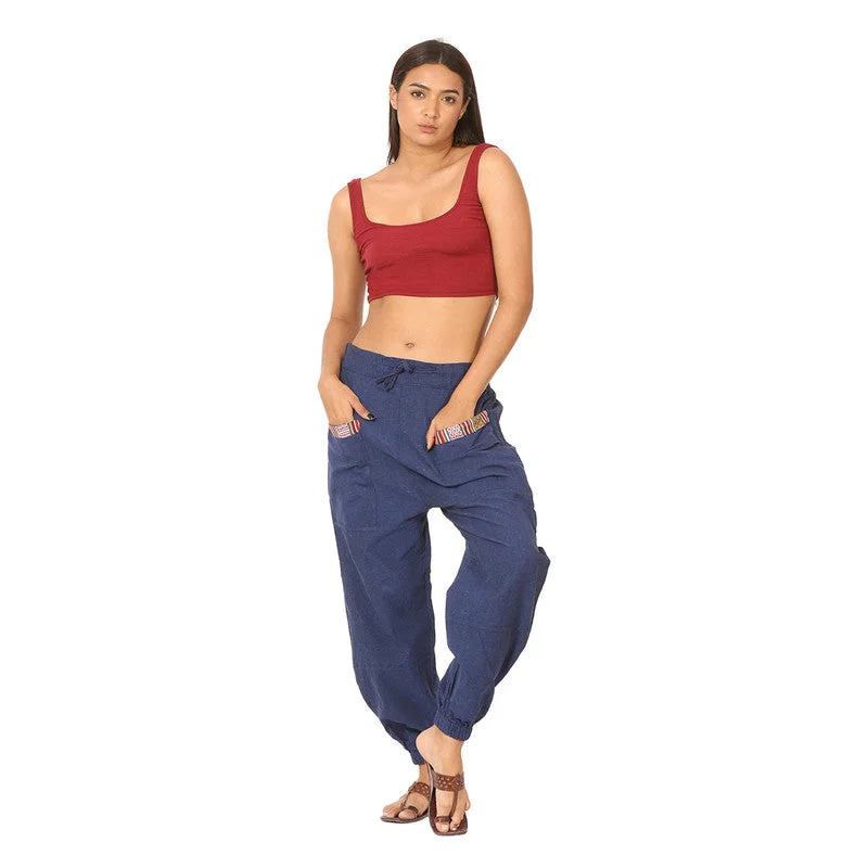 Cotton Jogger Pants for Women | Dark Blue | Front Pocket