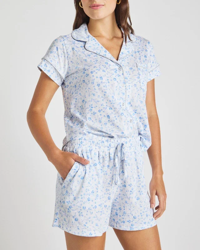 Light Blue Floral Notch Collar & Short PJ Set