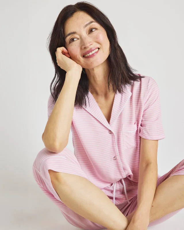 Pink Feeder Stripe Notch Top & Crop Pant PJ Set