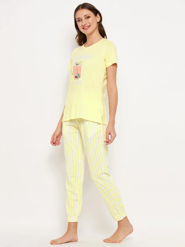 MSecret Yellow Printed Night Suit with pockets