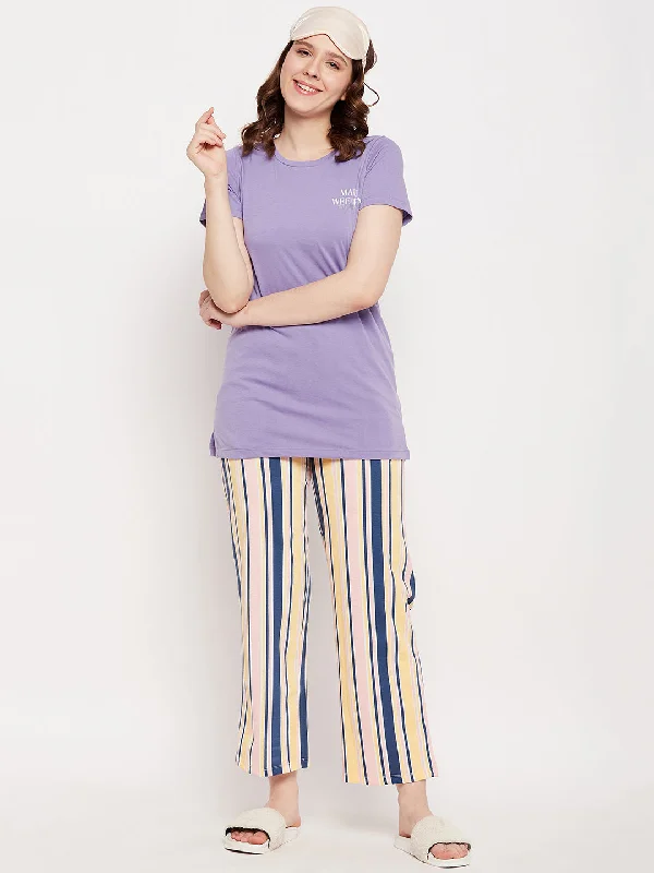 Msecret Merchant Purple Striped Full Length  Night Suit