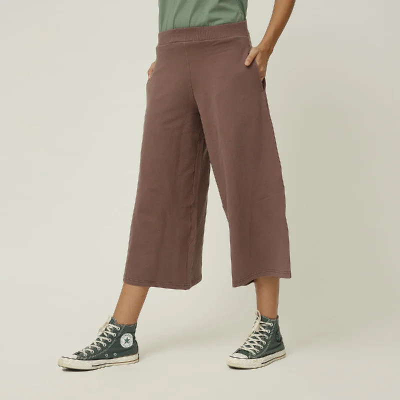 Organic Cotton Culotte Pants for Women | Cropped At The Knee | Coffee Brown