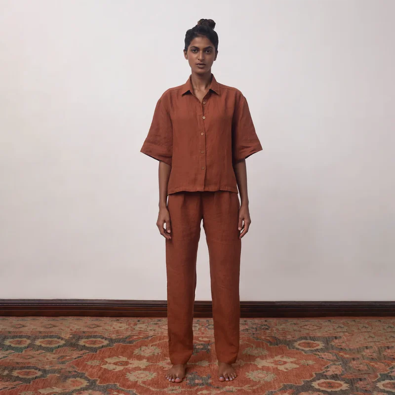 Linen Pajama Set for Women | Cinnamon Brown