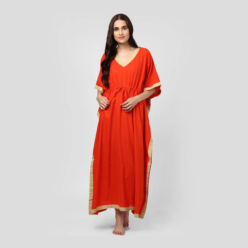 Cotton Tie-Up Waist Kaftan | Orange