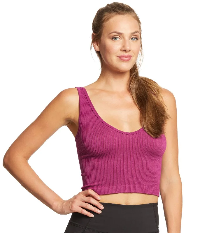 Free People Solid Rib Brami Yoga Crop Top Plum