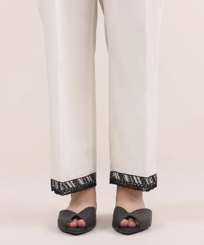 Embroidered Cambric Straight Pants