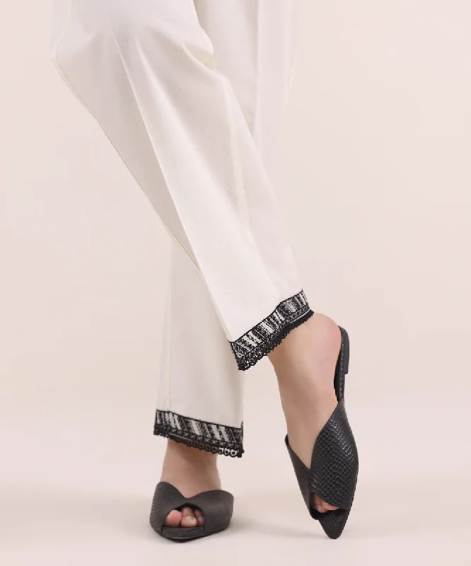 Embroidered Cambric Straight Pants