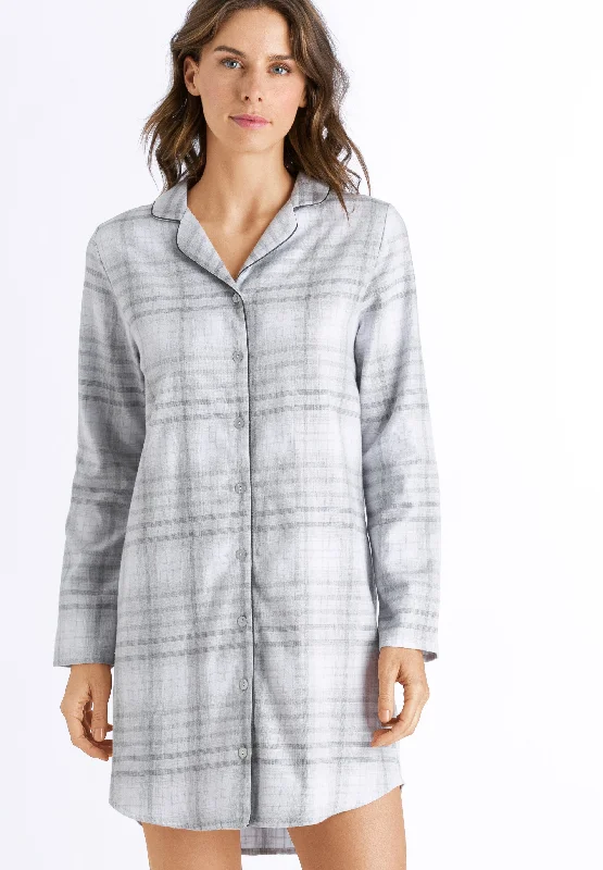 76655 Edda Long Sleeve Nightgown - 2052 Grey Check