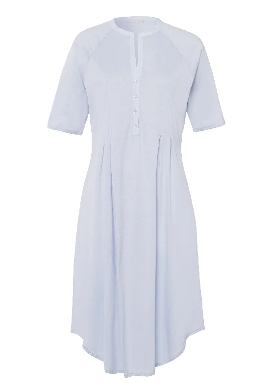 Cotton Deluxe Short Sleeve Button Front Gown | Blue Glow 77954-511