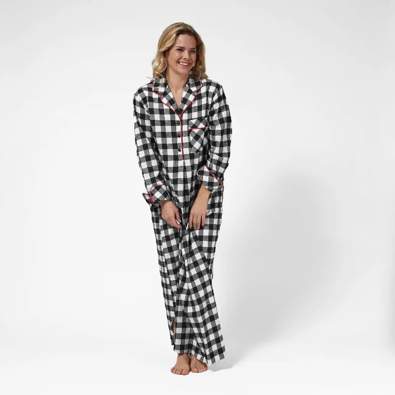 1003/ Woman's Long Flannel Nightshirt / Large Buffalo Check