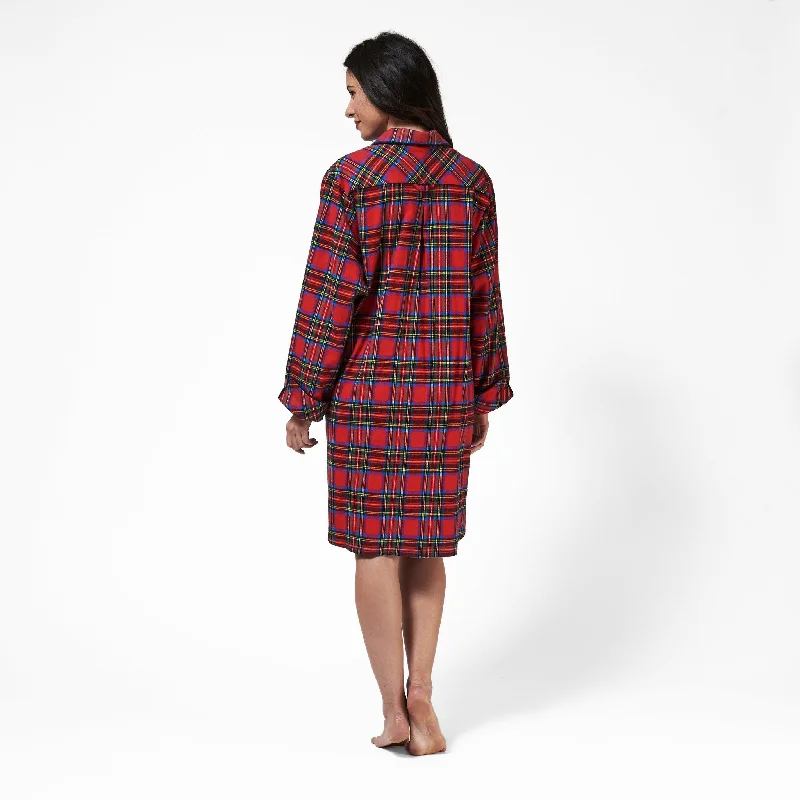 1001/ Woman's Knee Length Flannel Nightshirt / Royal Stewart Tartan