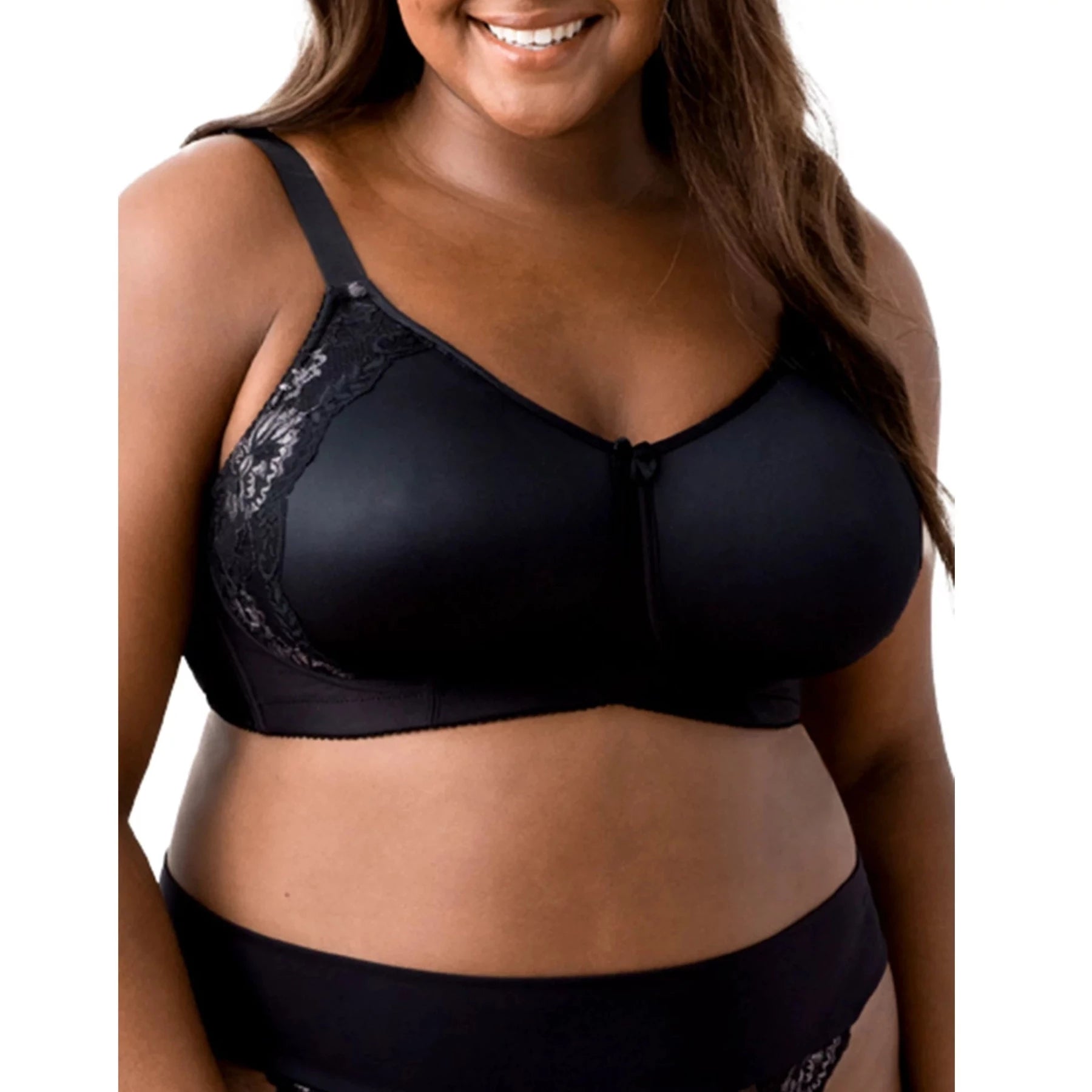 Microfiber & Lace Molded Softcup Wireless Bra 1903 - Black