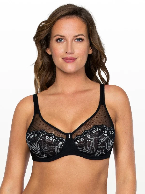 Marrianne Unlined Wire Bra - Black w Silver - P5152