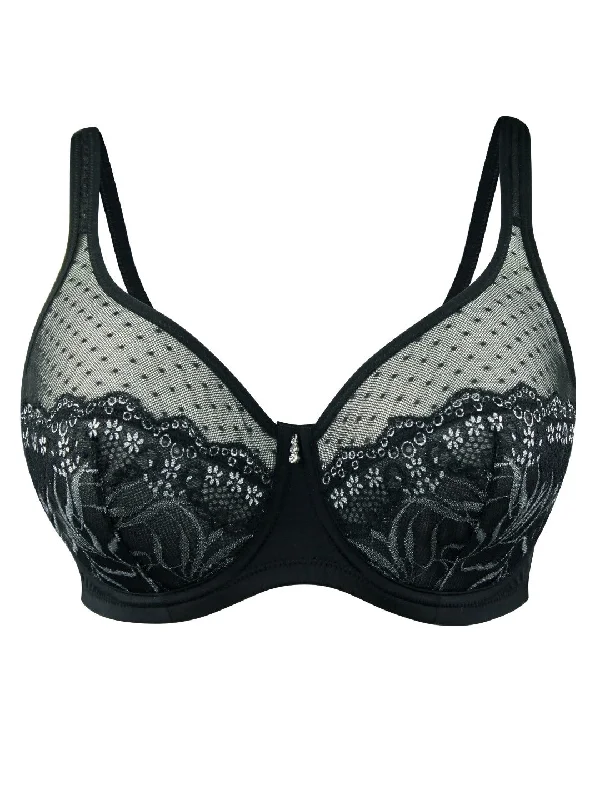 Marrianne Unlined Wire Bra - Black w Silver - P5152