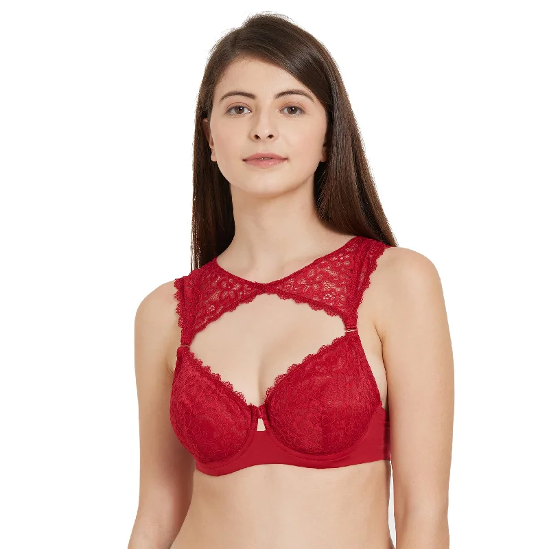 Medium Coverage Non Padded Wired Demi Cup Bra with Detachable Lace Harness-FB-545