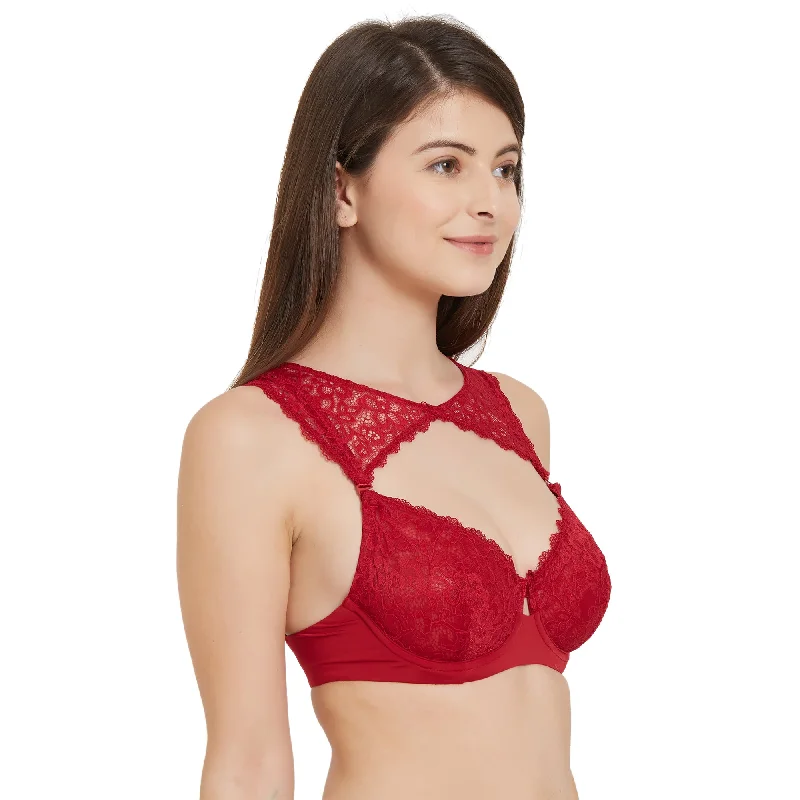 Medium Coverage Non Padded Wired Demi Cup Bra with Detachable Lace Harness-FB-545