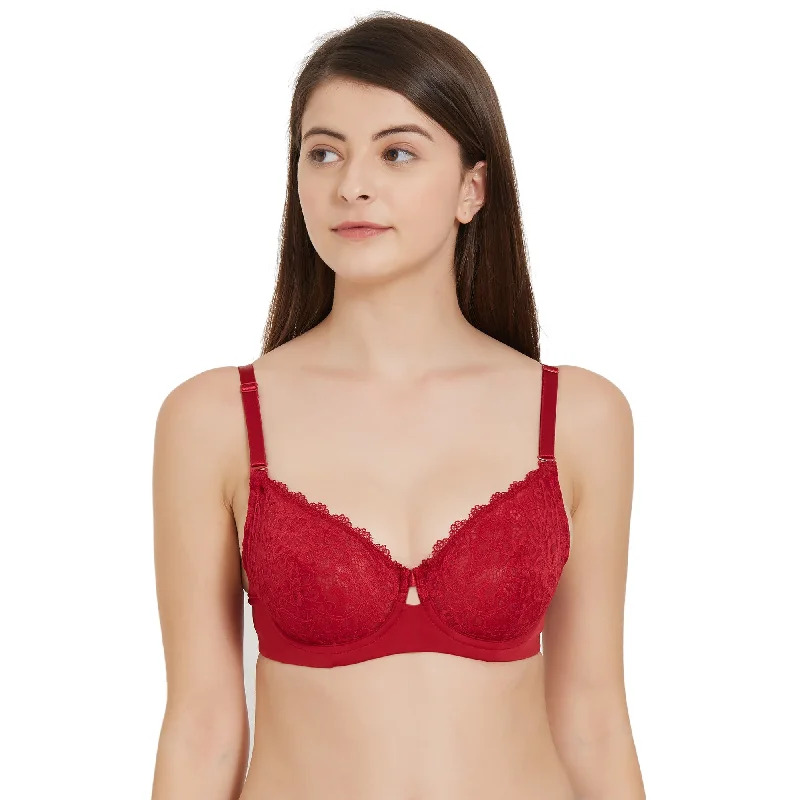 Medium Coverage Non Padded Wired Demi Cup Bra with Detachable Lace Harness-FB-545