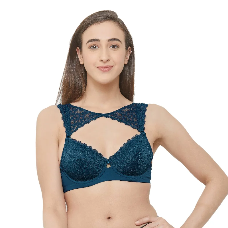 Medium Coverage Non Padded Wired Demi Cup Bra with Detachable Lace Harness-FB-545