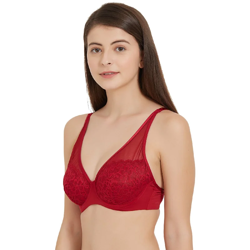 Medium Coverage Non Padded Wired Lace Plunge Neck Bra-FB-544