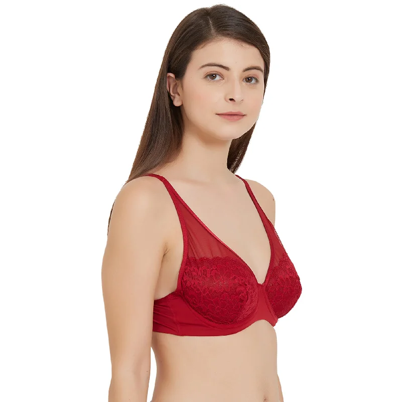 Medium Coverage Non Padded Wired Lace Plunge Neck Bra-FB-544