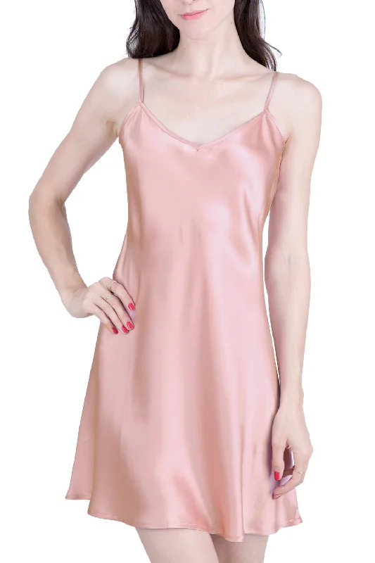 Women's Silk Sleepwear 100% Silk Chemise, Bridal Rose, L