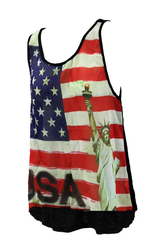 Women's USA Flag and Statue Liberty Loose Tank Top - Clearance