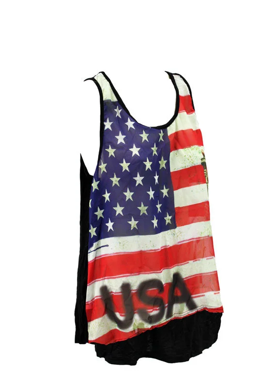 Women's USA Flag and Statue Liberty Loose Tank Top - Clearance