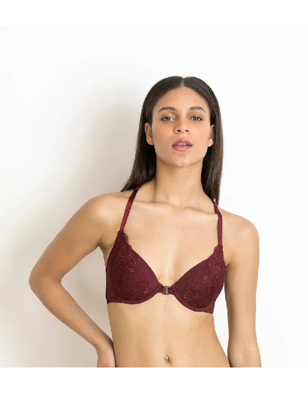 LOSHA LUXE LACE PRETTY BACK WIRED BRA-MAROON