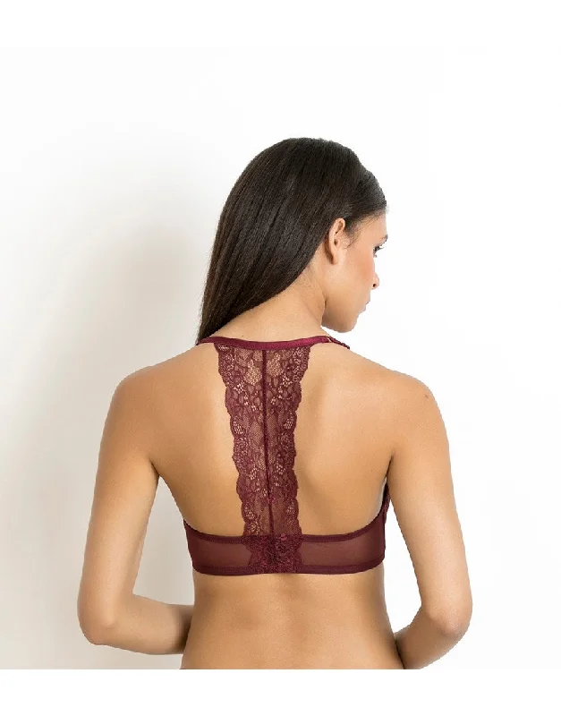 LOSHA LUXE LACE PRETTY BACK WIRED BRA-MAROON