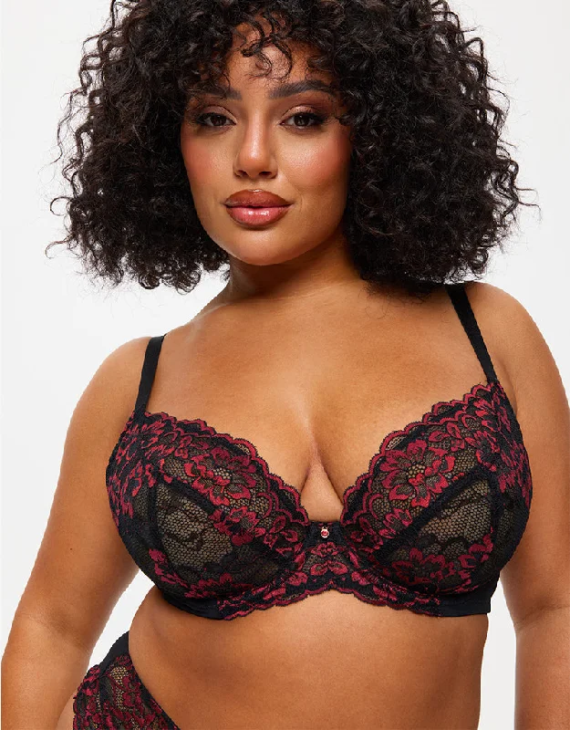 Ann Summers Sexy Lace Planet Plunge Bra Black/Red