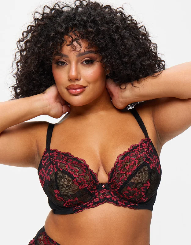 Ann Summers Sexy Lace Planet Plunge Bra Black/Red