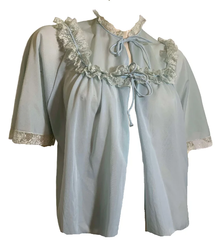 Baby Blue Nylon Trimmed Bed Jacket circa 1960s