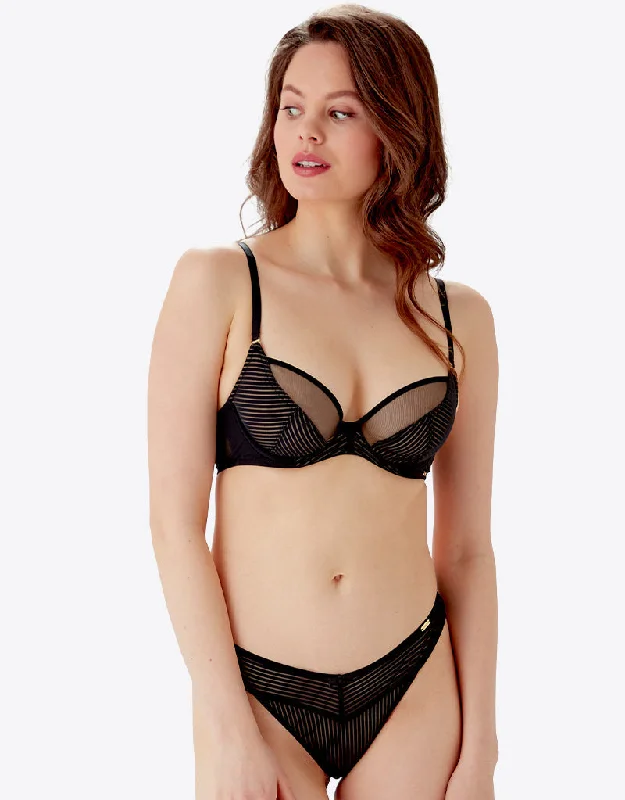 Gossard Sheer Stripe Non Padded Plunge Bra Black