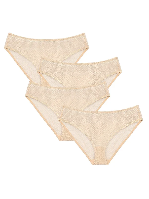 Cotton Lace Mesh Plus Size Panties 4 PCS Nude