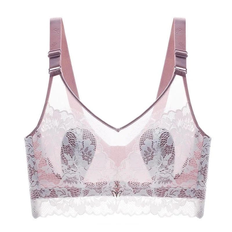 Sheer Mesh Lightly Padded Lace Bralette