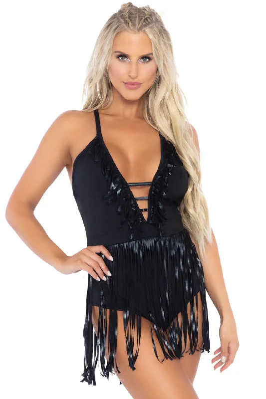 Metallic Fringe Halter Bodysuit