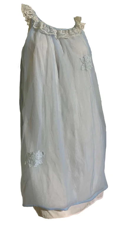 Powder Blue Chiffon Mini Nightgown with Lace circa 1960s