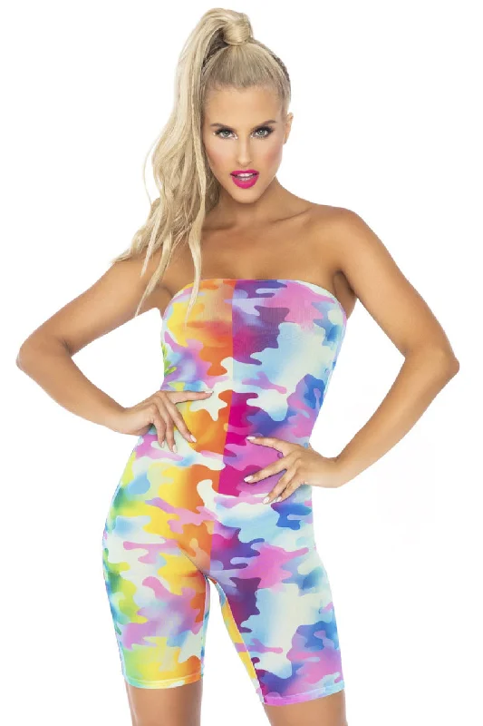 Rainbow Camo Strapless Romper