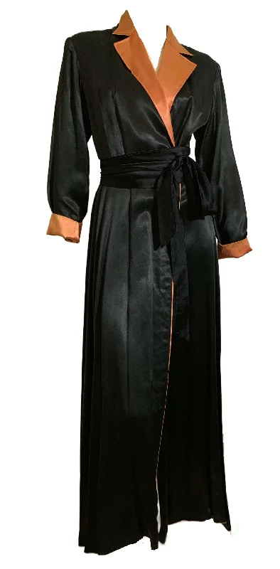 Reversible Black to Apricot Silk Slipper Satin Robe circa 1940s