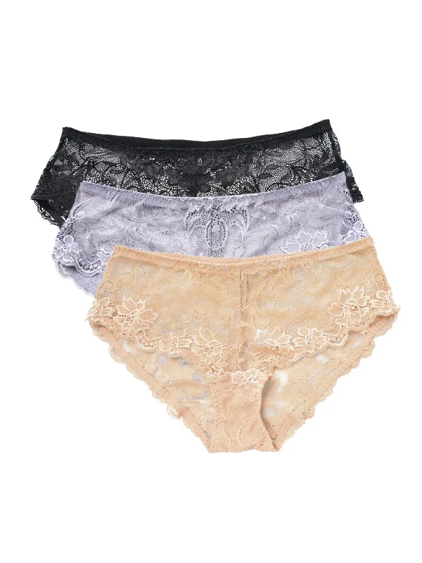 Stretch Sexy Lace Cheeky Hipster Panty 3 PCS Multicolor