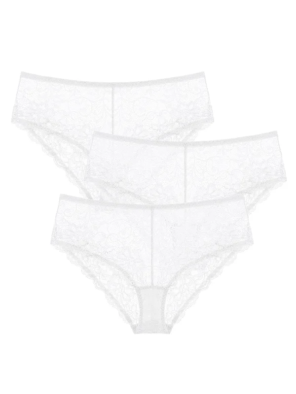 Stretch Sexy Lace Cheeky Hipster Panty 3 PCS White