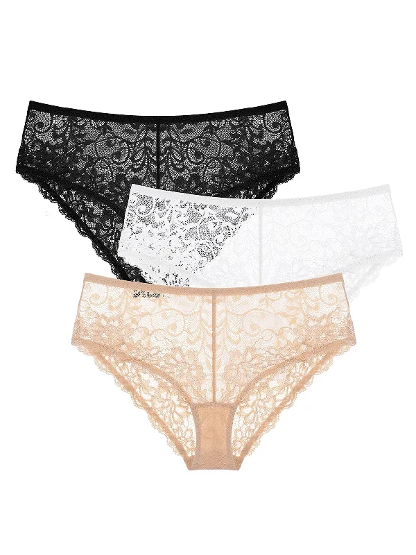 Stretch Sexy Lace Cheeky Hipster Panty 3 PCS Multicolor