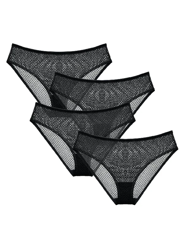 Cotton Lace Mesh Plus Size Panties 4 PCS Black