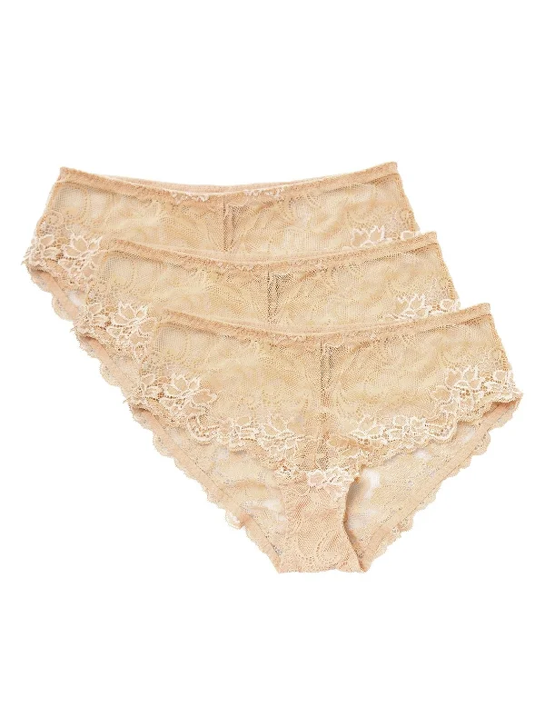 Stretch Sexy Lace Cheeky Hipster Panty 3 PCS Nude