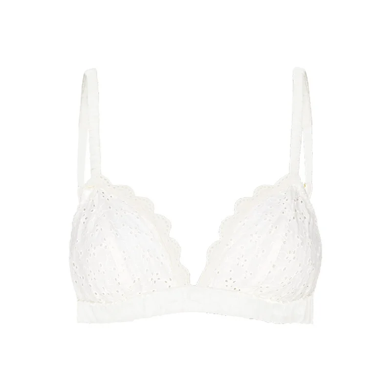 Bella broderie anglaise bralette with silk in white