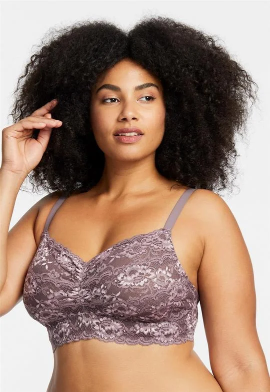 Montelle Cup Sized Non-Underwire Convertible Lace Bralette (Blush, Almond Spice)