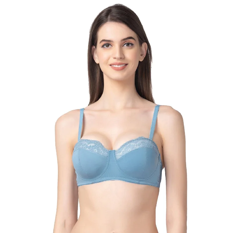 Padded And Underwired Strapless Bra Blue