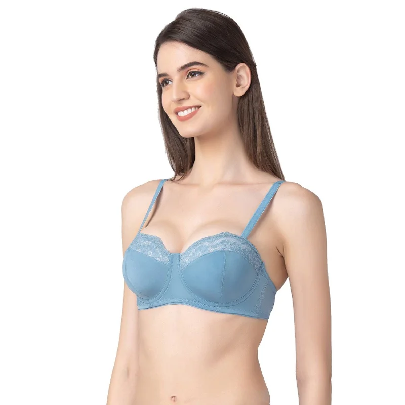 Padded And Underwired Strapless Bra Blue