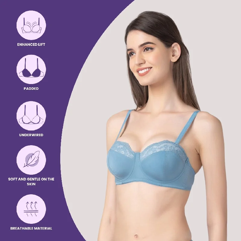 Padded And Underwired Strapless Bra Blue